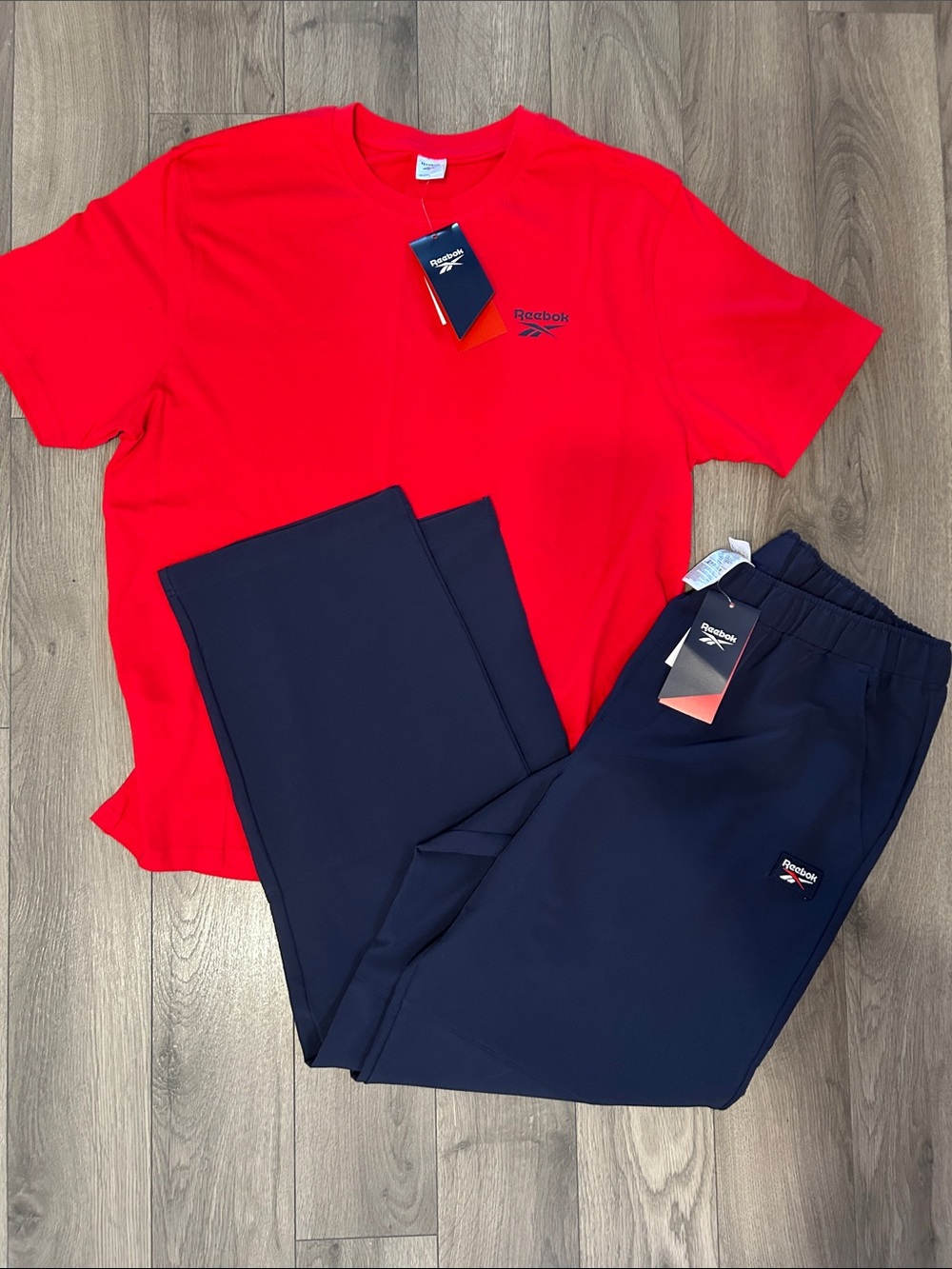 Reebok Red Tee with Navy Joggers Athletic Set